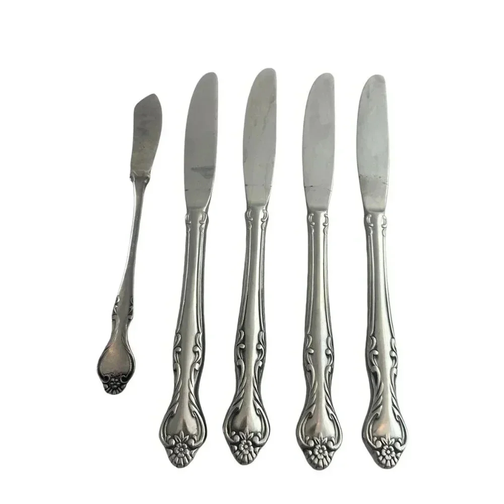 Oneida Northland Stainless Steel Vintage Pattern Five Knives Butter Flatware